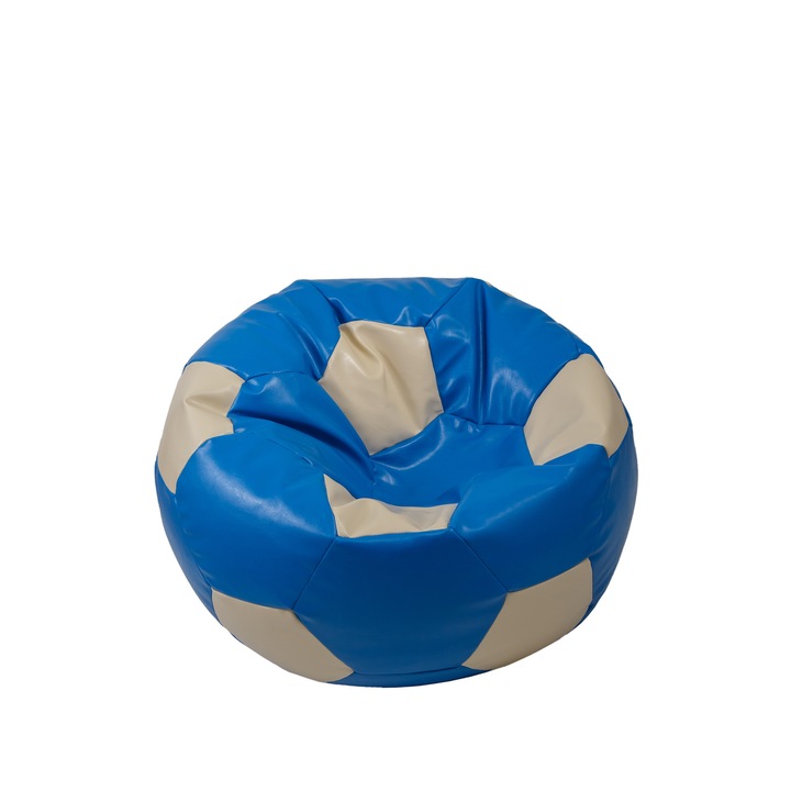 Fotoliu puf Baby Ball - imitatie piele - albastru/crem