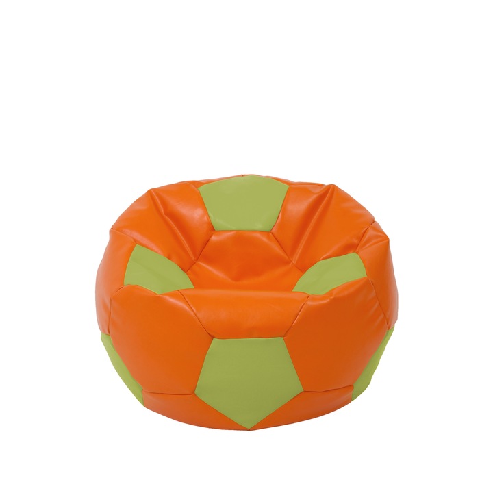 Fotoliu puf Baby Ball - imitatie piele - portocaliu/verde
