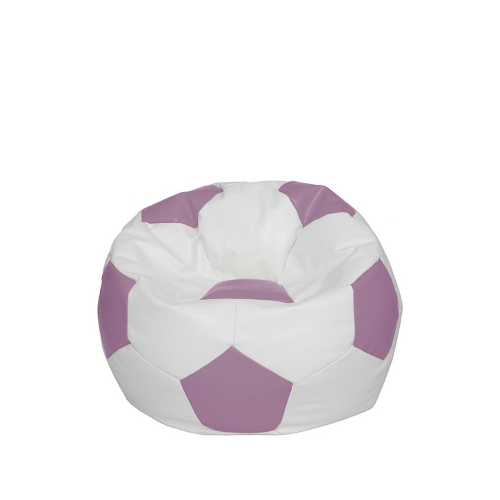 Fotoliu puf Baby Ball - imitatie piele - alb/mov