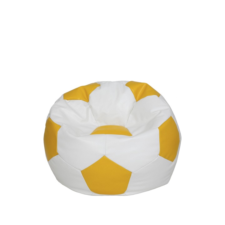 Fotoliu puf Baby Ball - imitatie piele - alb/galben