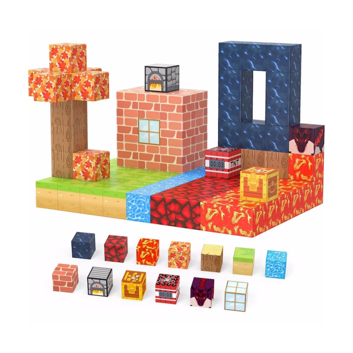 Set de blocuri magnetice DIY, 200 de piese Joc creativ de asamblare magnetica Jucarie educativa pentru copii Sustine dezvoltarea emotionala, vizuala si intelectuala