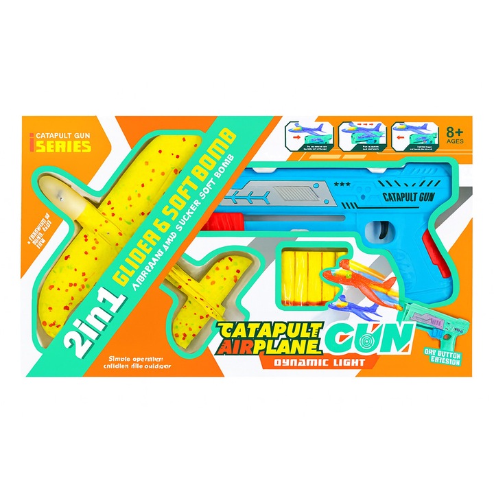 Gyermek repülőgép kilövő pisztoly 2in1 EmonaMall W5672, kék