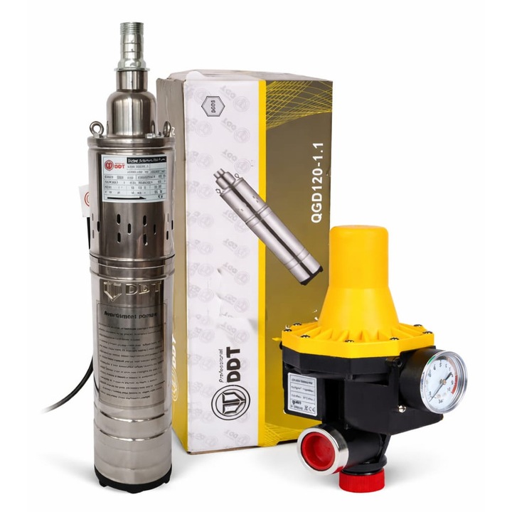 ПАКЕТ Потопяема помпа, DDT, QGD120, 1.1 kW, Неръждаема стомана, 3 м³/ч, 120+ предварителен контрол LS6