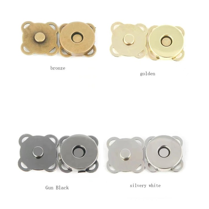 Set 20 nasturi, butoane de fixare magnetice metalice，Inchizatoare magnetica accesorii de cusut, aliaj accesorii pantaloni, Alb-argintiu/Bronz antic/Negru metalizat/Auriu