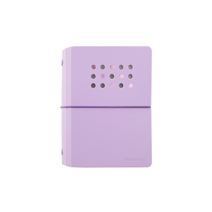 Füzet Sworld ME, A7, 6 gyűrűvel, gumiszalaggal, fehér lapokkal, 40 lapos, lila