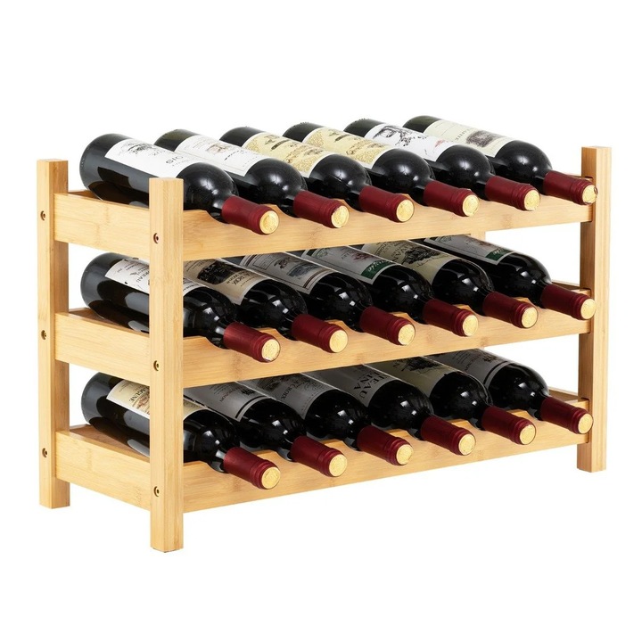 Raft de Vin din Bambus 3 Niveluri, pentru Sticle