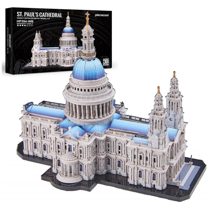 Puzzle 3D, Piececool, Catedrala Sf. Paul, metalic, 639 piese, argintiu, 190x120x150mm