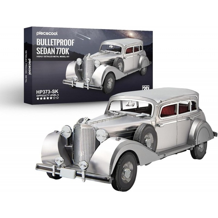 Puzzle 3D, Piececool, Limuzina blindata 770K, metal, 154 piese, gri metalic, 150x45x48mm