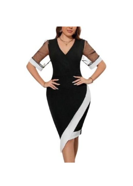 Rochia Iris, textil, Negru cu Alb, Alb/Negru