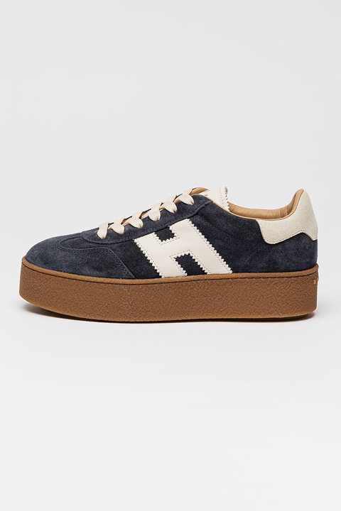 Hogan, Спортни обувки от велур с равна платформа, Слонова кост/Тъмносин