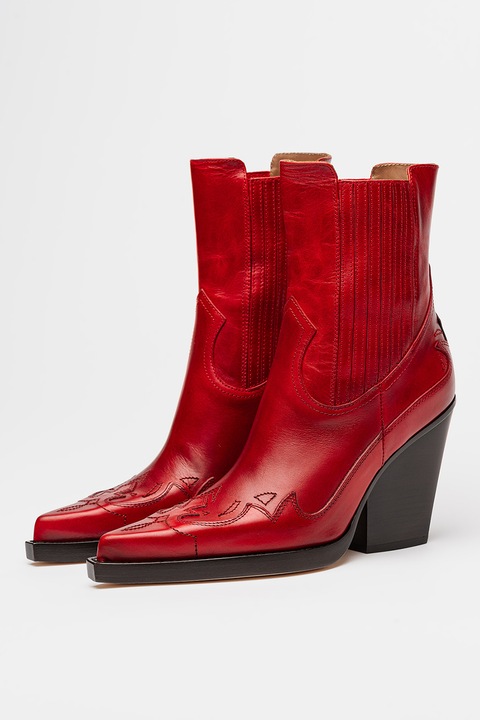 PARIS TEXAS, Botine de piele cu aspect brodat Dallas, Rosu inchis