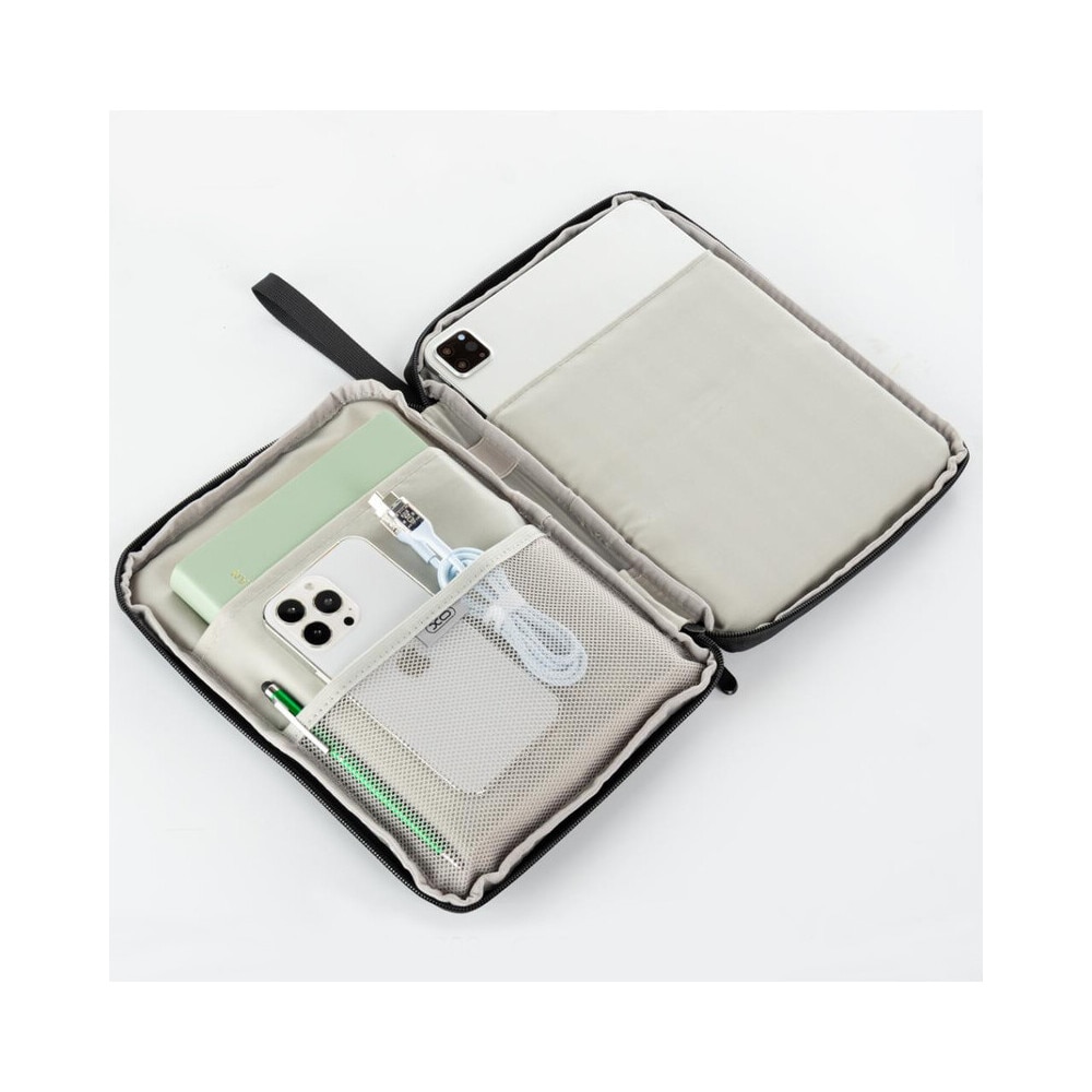 Husa de protectie, pentru tableta 10.9 inch, poliuretan, cu buzunare interioare pentru accesorii, negru