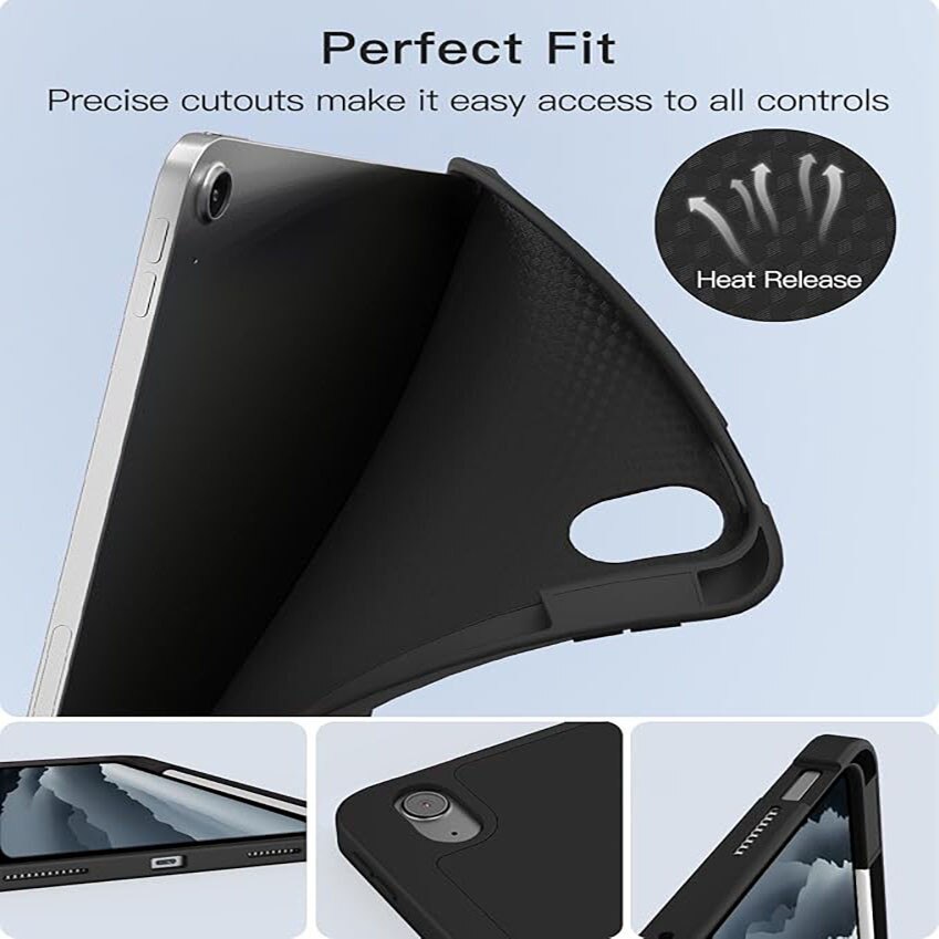 Husa inteligenta ultra-subtire pentru iPad Air 13 inch (M3 2025/M2 2024), TPU, suport pentru stylus, activare/repaus automata, VIENOD®, Negru