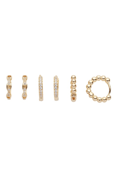 U.S. Polo Assn., Set de cercei rotunzi cu cristale - 3 perechi, Auriu