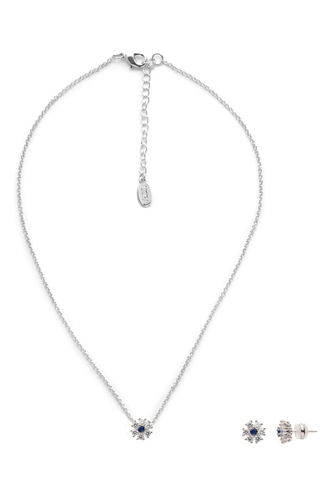 U.S. Polo Assn., Set de colier cu pandantiv in forma de fulg de nea si cercei, Albastru royal, Argintiu