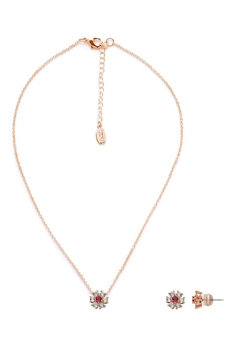 U.S. Polo Assn., Set de colier cu pandantiv in forma de fulg de zapada si cercei, Auriu