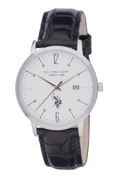 U.S. Polo Assn., Kvarc karóra krokodilbőr hatású bőszíjjal, Ezüstszín, Fekete