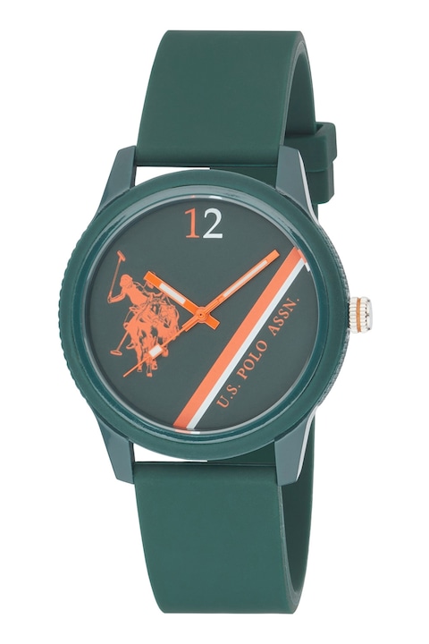 U.S. Polo Assn., Ceas cu logo pe cadran si curea din silicon, Verde persan