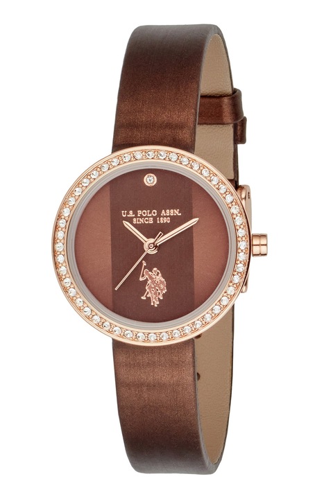 U.S. Polo Assn., Ceas quartz cu curea din satin, Auriu, Maro