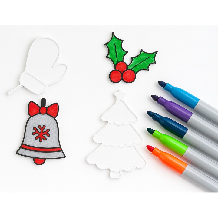 Set 4 x forme Crăciun reutilizabile 3D - mănuță, vâsc, clopoțel, brad, 5x5x0.25cm