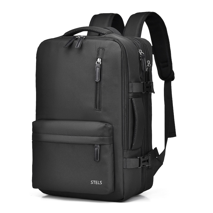 Rucsac de călătorie STELS Excursion SE40, 44×30×16+10 cm, 21–34L, port USB, laptop până la 15.6″, impermeabil, negru