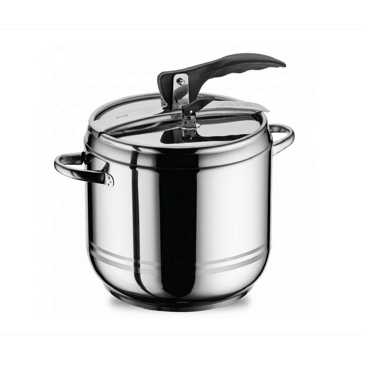 Тенджера под налягане HR-PERFECT 7L, Устойчива неръждаема стомана, Сигурен заключващ механизъм, Подходяща за всички видове котлони, Сребрист