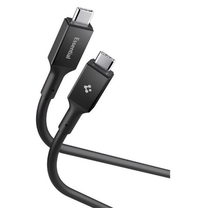 Spigen essential eb10010cc adatkábel, type-c - type-c, 100w, pd gyorstöltő, 100cm, fekete