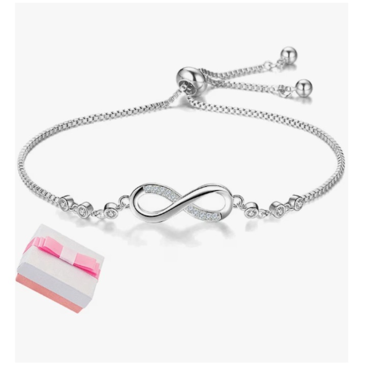 Bratara femei, ADAIVIUME, argint 925, simbolul infinitului, zirconii, 10x12cm