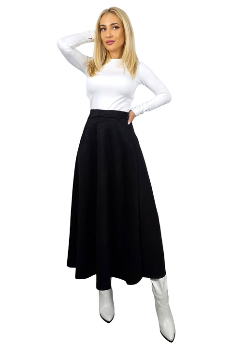 Tiziana hosszú bársony szoknya, redőkkel és elegáns szabással, Fekete