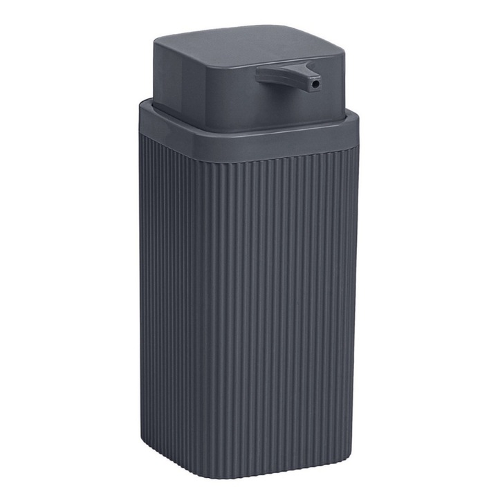 Dozator sapun lichid, pentru baie sau bucatarie, fabricat din polistiren, durabil si usor de intretinut, 0.4 L, 6.8 x 6.8 x 15.5 cm, antracit