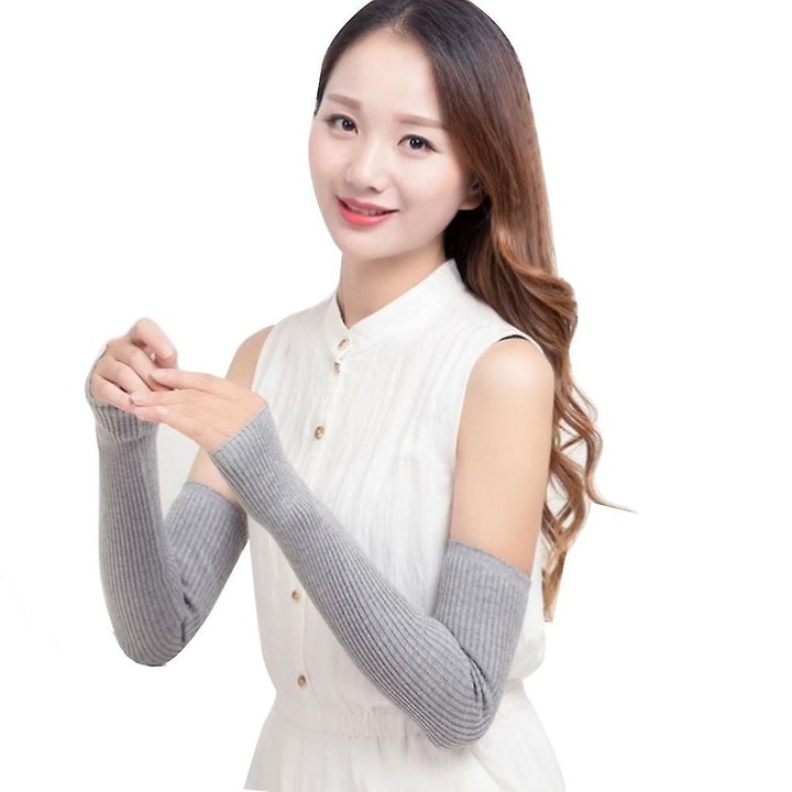 Топли ръкавици без пръсти Зимни плетени ръкавици с половин пръст Дълги дамски ръкавици Светлосив L Светлосив