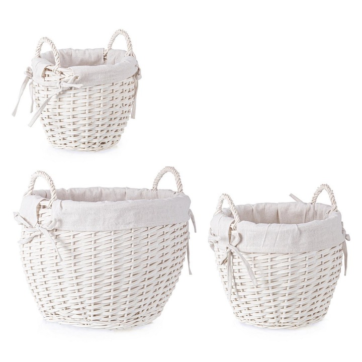Комплект 3 кошници за съхранение бял Alesha Ø20,5x19h, ø30x25,5h, ø38,5x30h