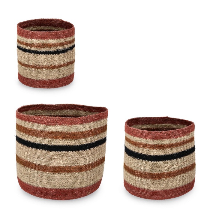 Комплект 3 кошници за съхранение голяма цветна трева Waylon Ø22x21h, ø25x24h, ø30x28h