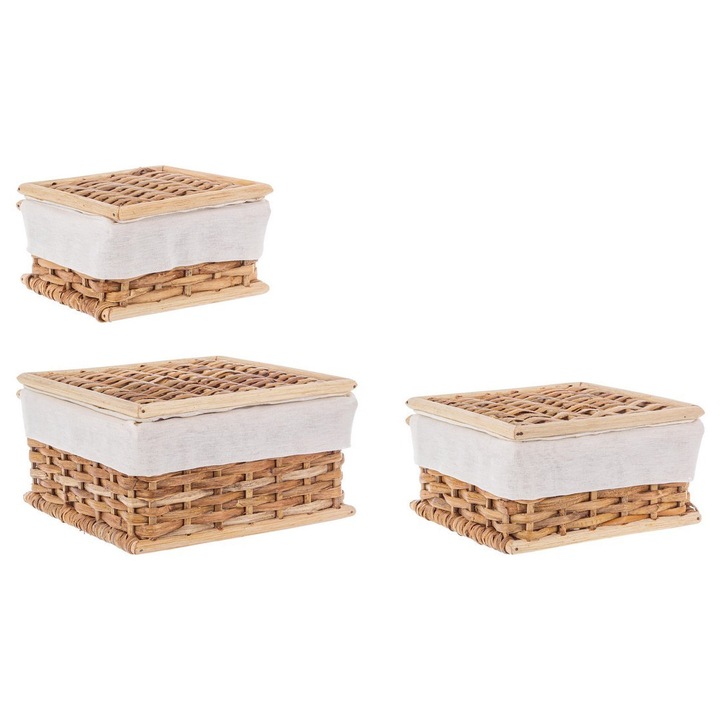 Комплект 3 коша за съхранение ратан бамбук кафяв бял Homely 17x17x8h, 20x20x10.5, 23x23x13h