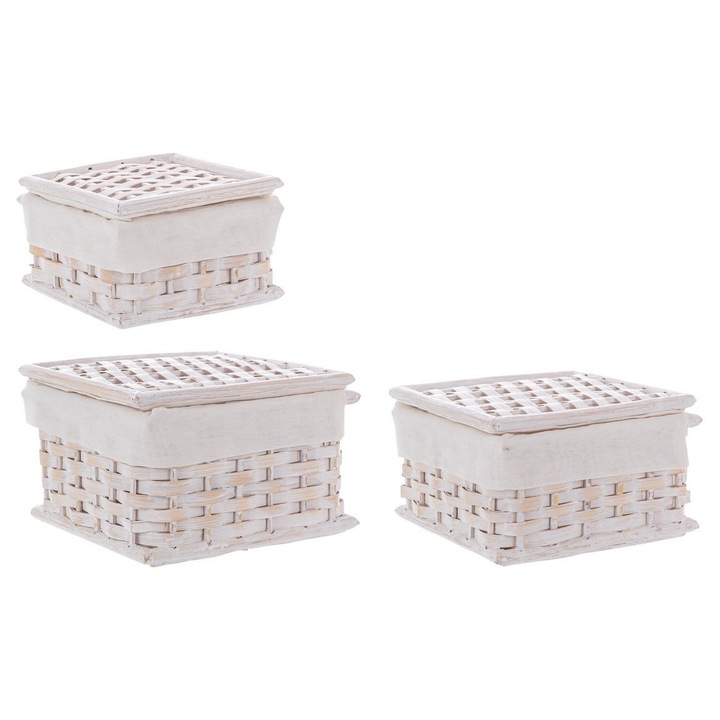 Комплект 3 кошници за съхранение ратан бамбук натурален бял Homely 17x17x8h, 20x20x10.5, 23x23x13h