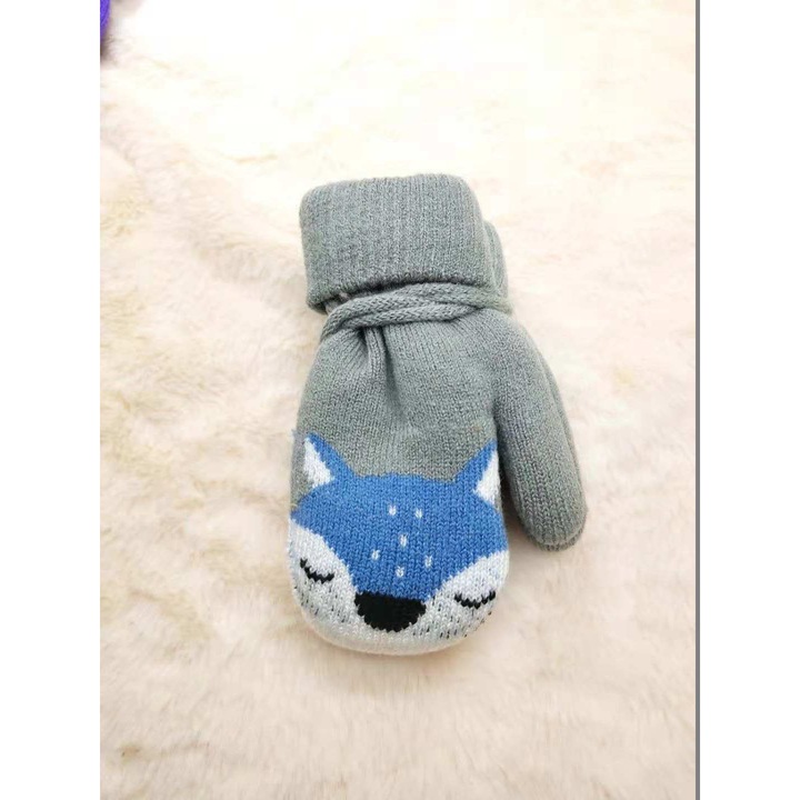 Manusi copii, model vulpe, gri, 14x9cm, set pentru iarna