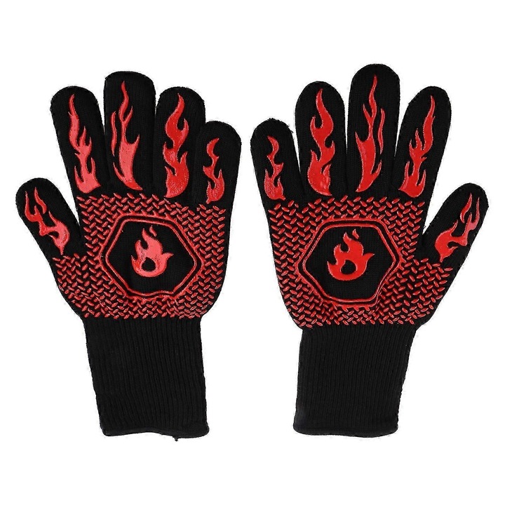 Grill kesztyű, fekete és piros, hőálló