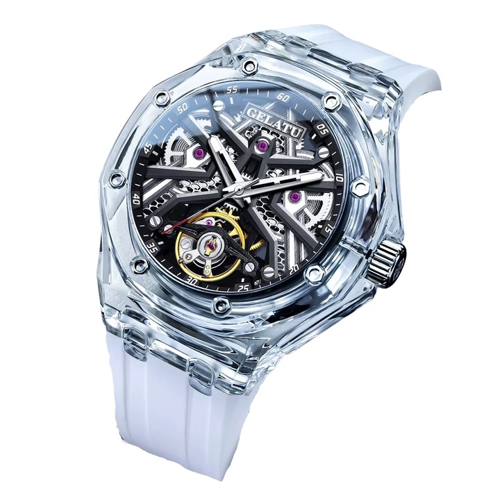 Ceas pentru barbati GELATU Withy, Automat, Curea din silicon, Alb