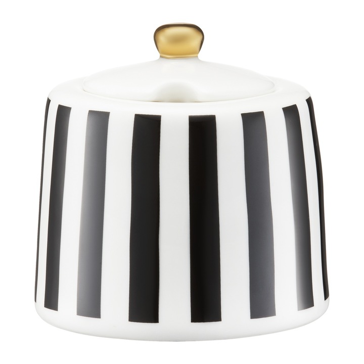 Zaharnita cu capac AMBITION Ribs, 300ml, portelan, dungi