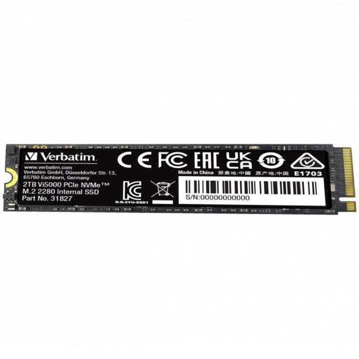 Verbatim VI5000 SSD 1TB NVMe M.2 PCIe Gen4 – Lettura 5000MB/s, Perfetto Per PS5 E PC Gaming