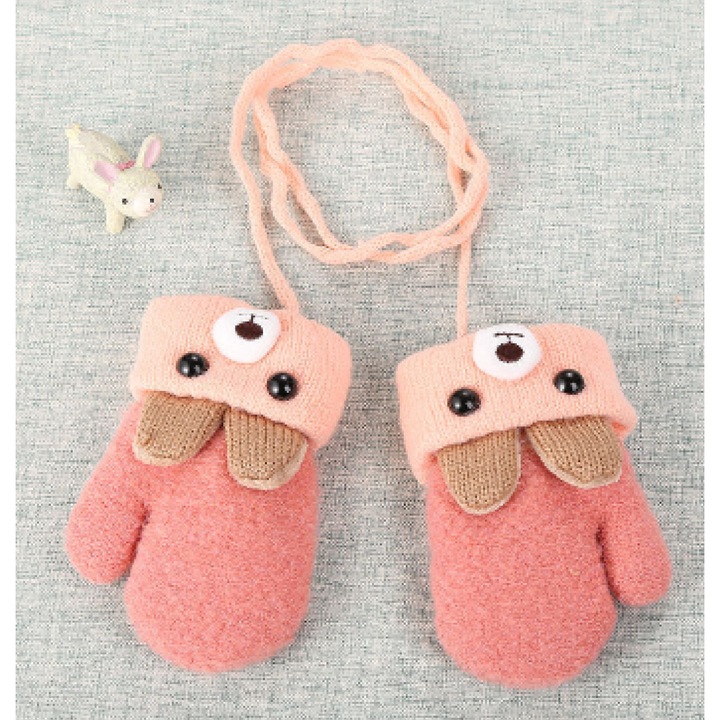 Manusi copii tricotate cu captuseala din plus, 0-3 ani, multicolor, cu snur de prindere