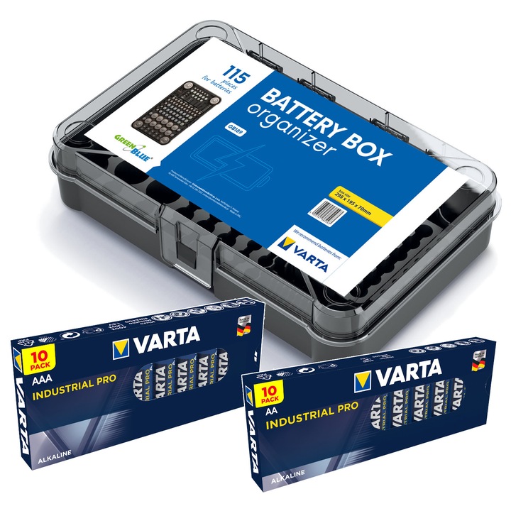 Organizer pentru baterie GreenBlue GB189 + 10x baterie AA i 10x baterie AAA