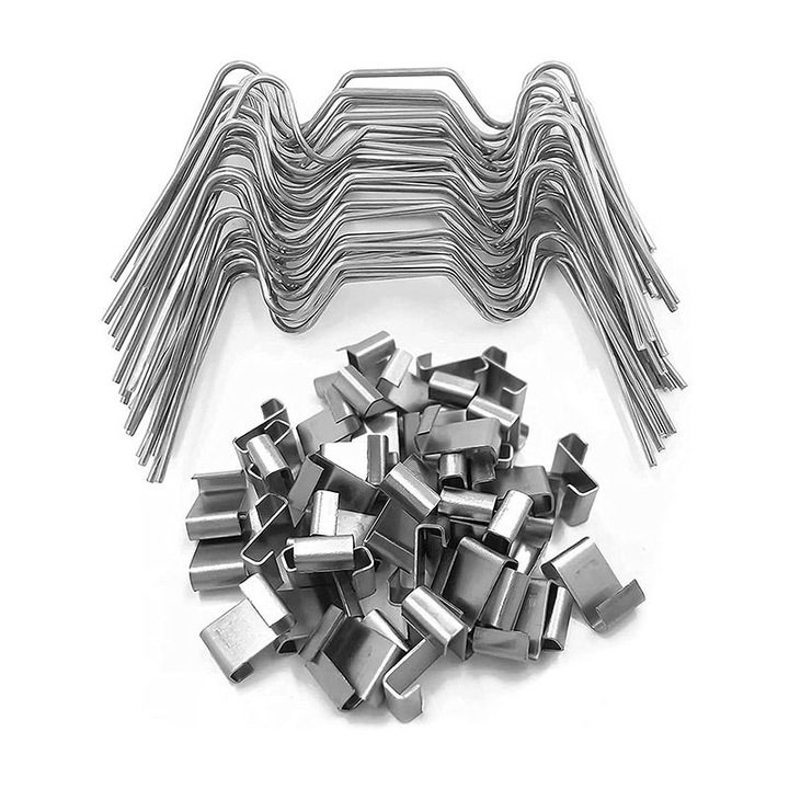 Set 50 cleme din otel inoxidabil pentru panouri de sticla de sera, 25 cleme tip Z + 25 cleme tip W, 1.6x9.5cm