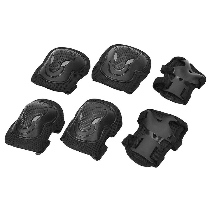 Set de protectie pentru patinaj, genunchiere, cotiere, manusi, rosu, albastru, negru, L