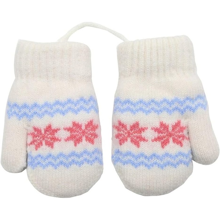 Manusi copii unisex, calduroase, tricotate, cu design anti-pierdere, multicolor, 0-3 ani