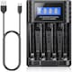 Incarcator baterii reincarcabile, 4 sloturi, Baterii AA AAA 1.5V Li-ion si 1.2V NiMH, Intrare USB-C, afisaj inteligent si sistem de detectare. Negru