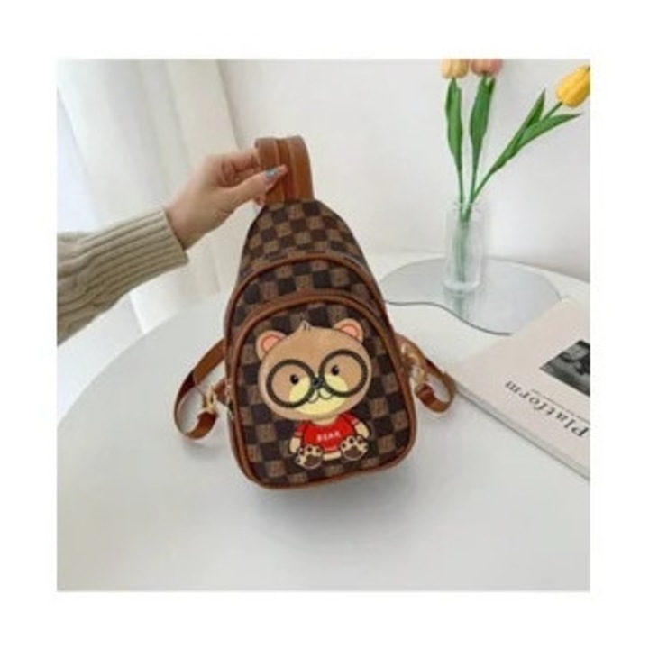 Női válltáska, maci mintás, állítható pánt, barna