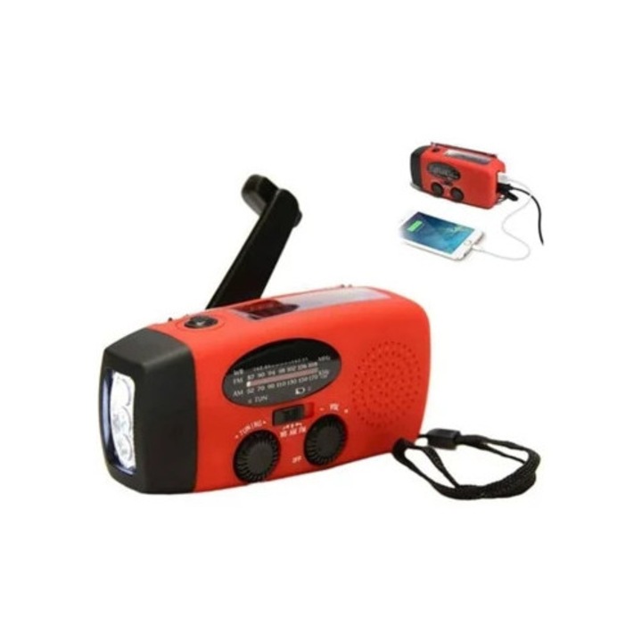 Radio de urgenta cu panou solar, functie lanterna si power bank