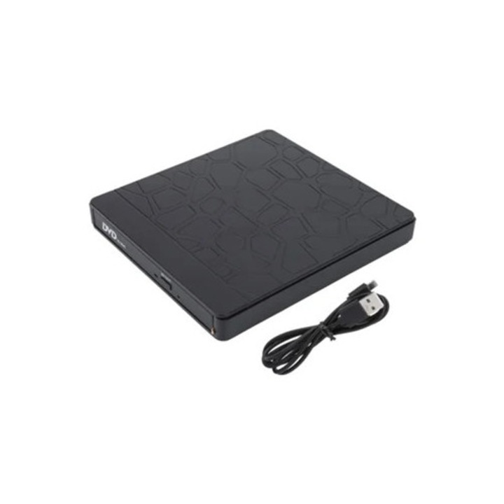 Unitate optica externa CD/DVD, cu model piatra, portabil, USB Type-C, cu card incorporat