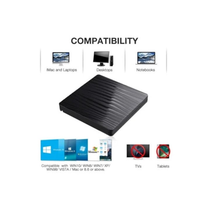 Unitate optica externa, player CD/DVD/RW portabil USB 3.0, pentru laptop